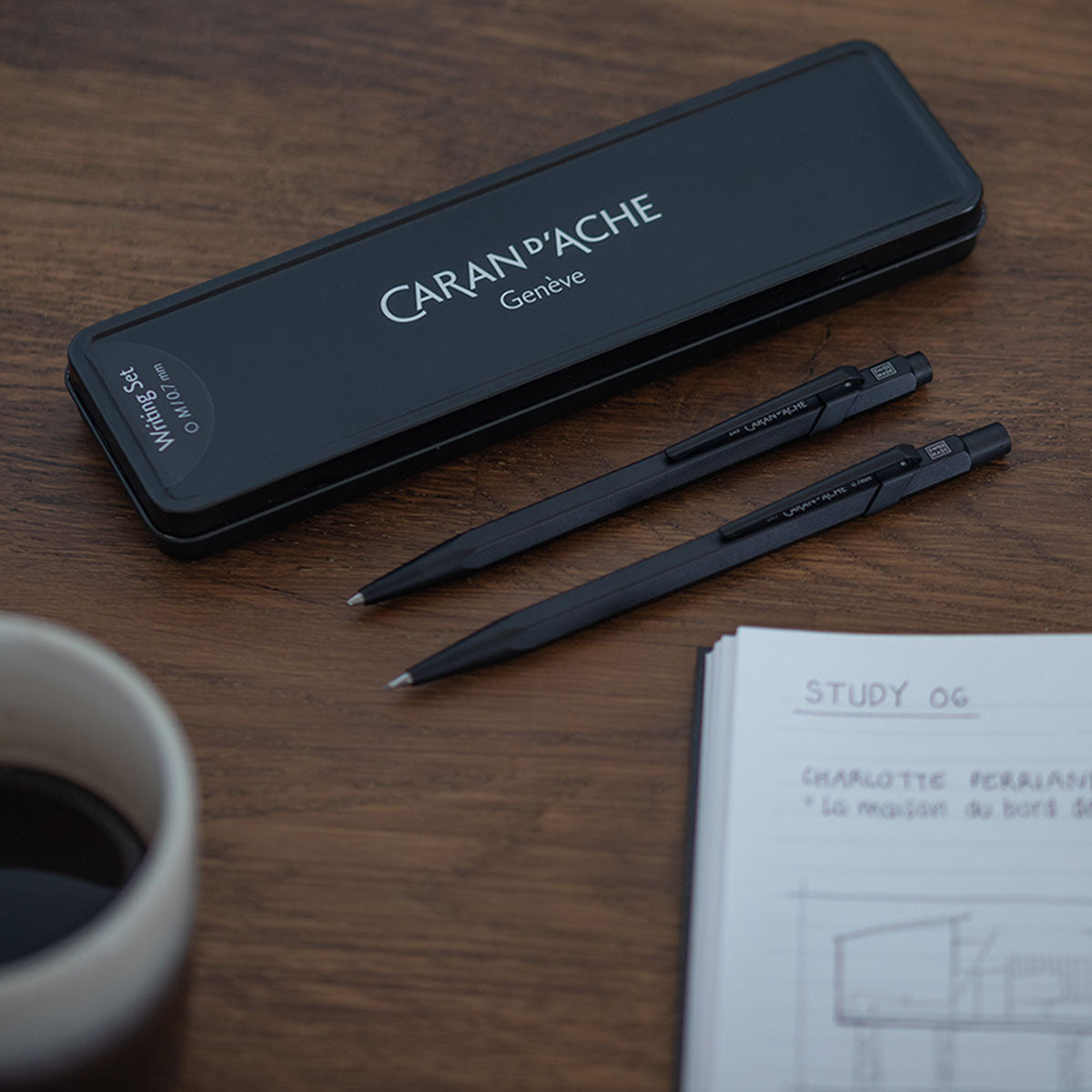 Zestaw aluminiowy długopis i ołówek mechaniczny Caran dAche – Black Code, Caran d'Ache, papierniczy design