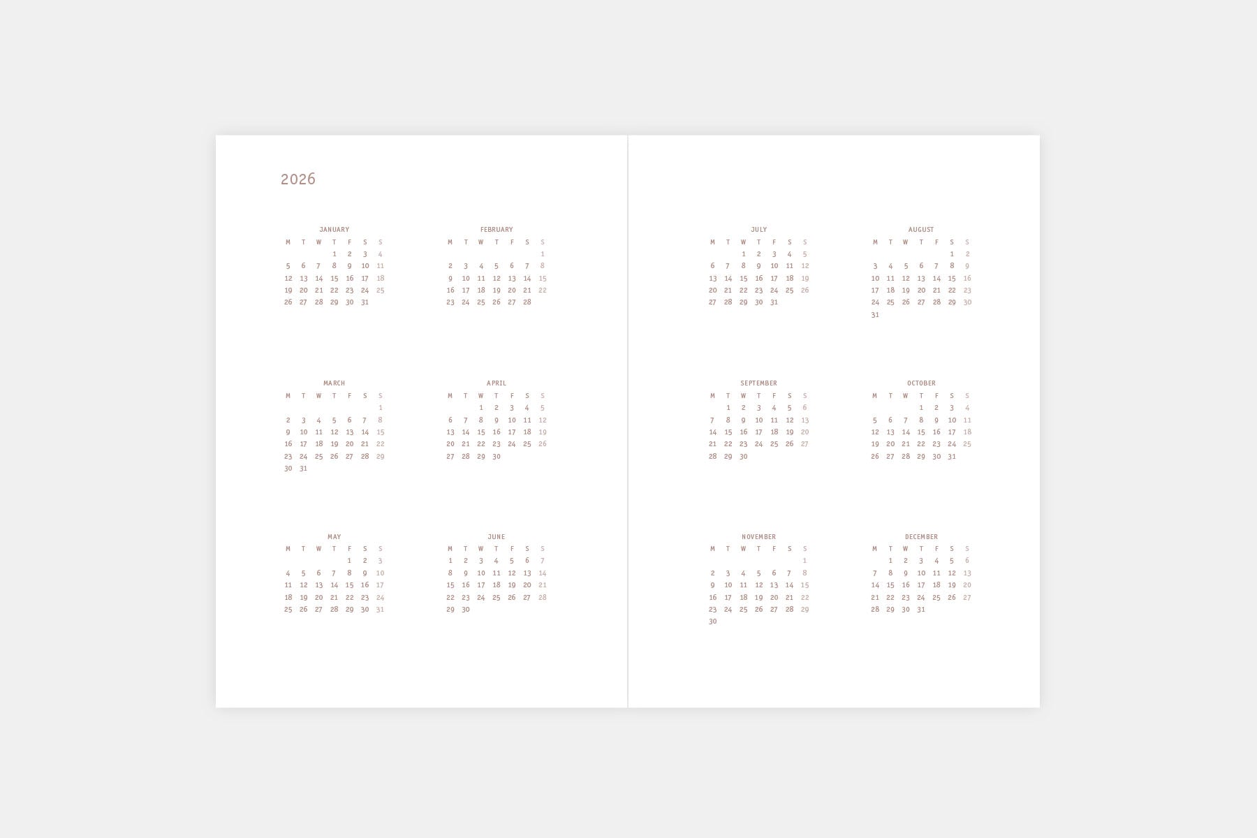 Kalendarz dzienny Everyday 2026 – bawełna, Papierniczeni, papierniczy design