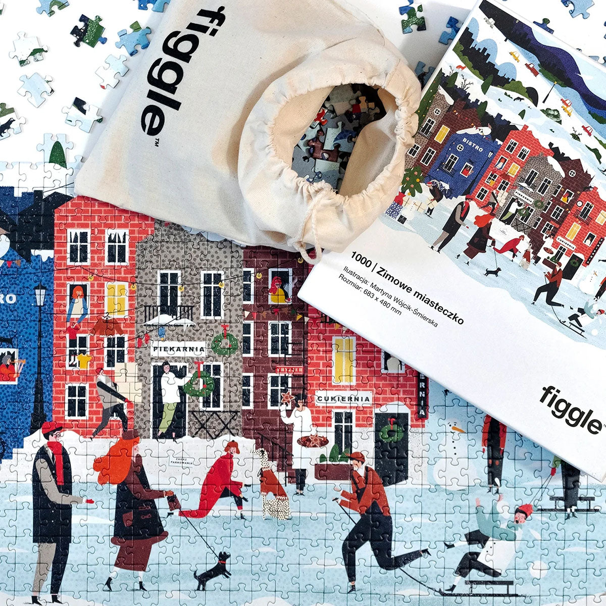 Puzzle 1000 – Zimowe Miasteczko, Figgle, papierniczy design