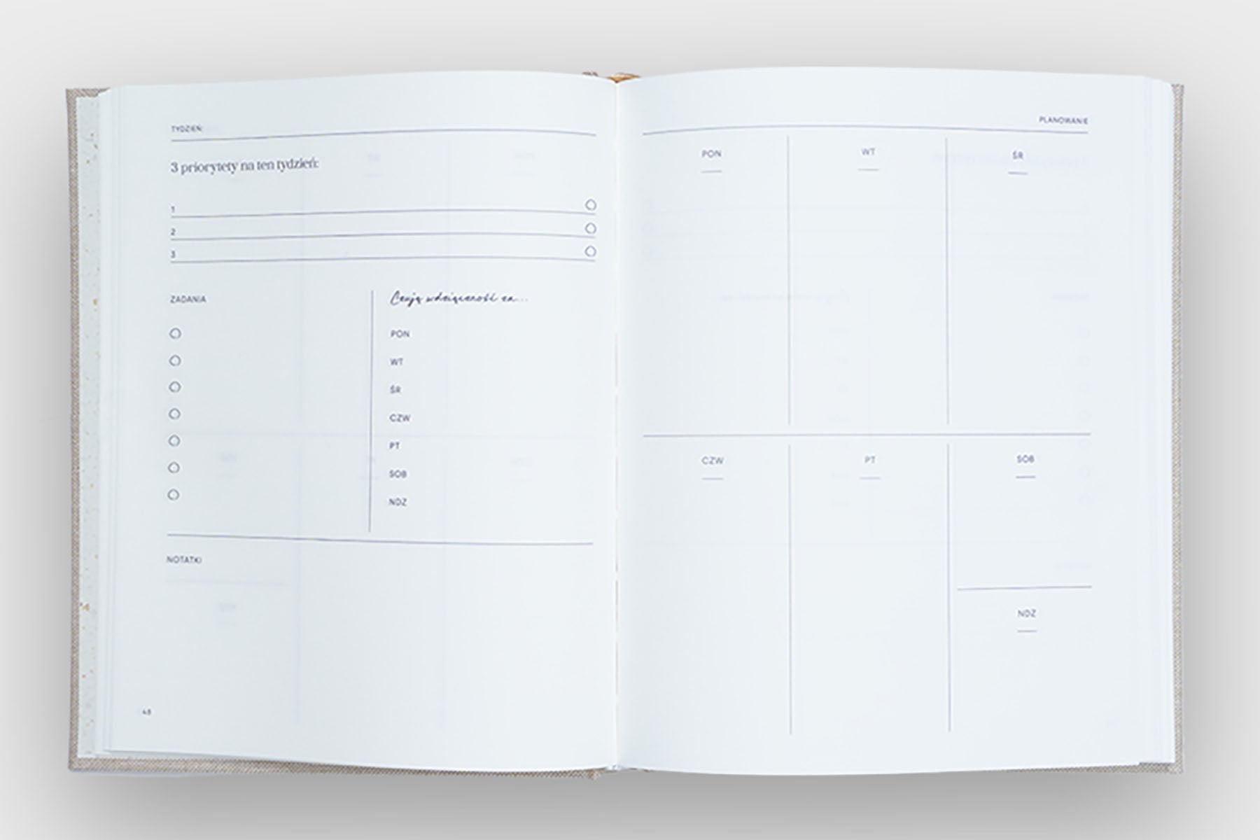 Jaśnie Plan – planner niedatowany niebieski, Jaśnie Plan, papierniczy design