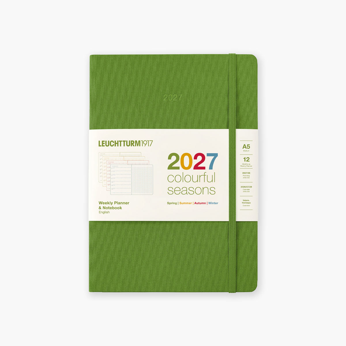 Tygodniowy kalendarz A5 na rok 2027 w kolorze zielonym od marki Leuchtturm1917.