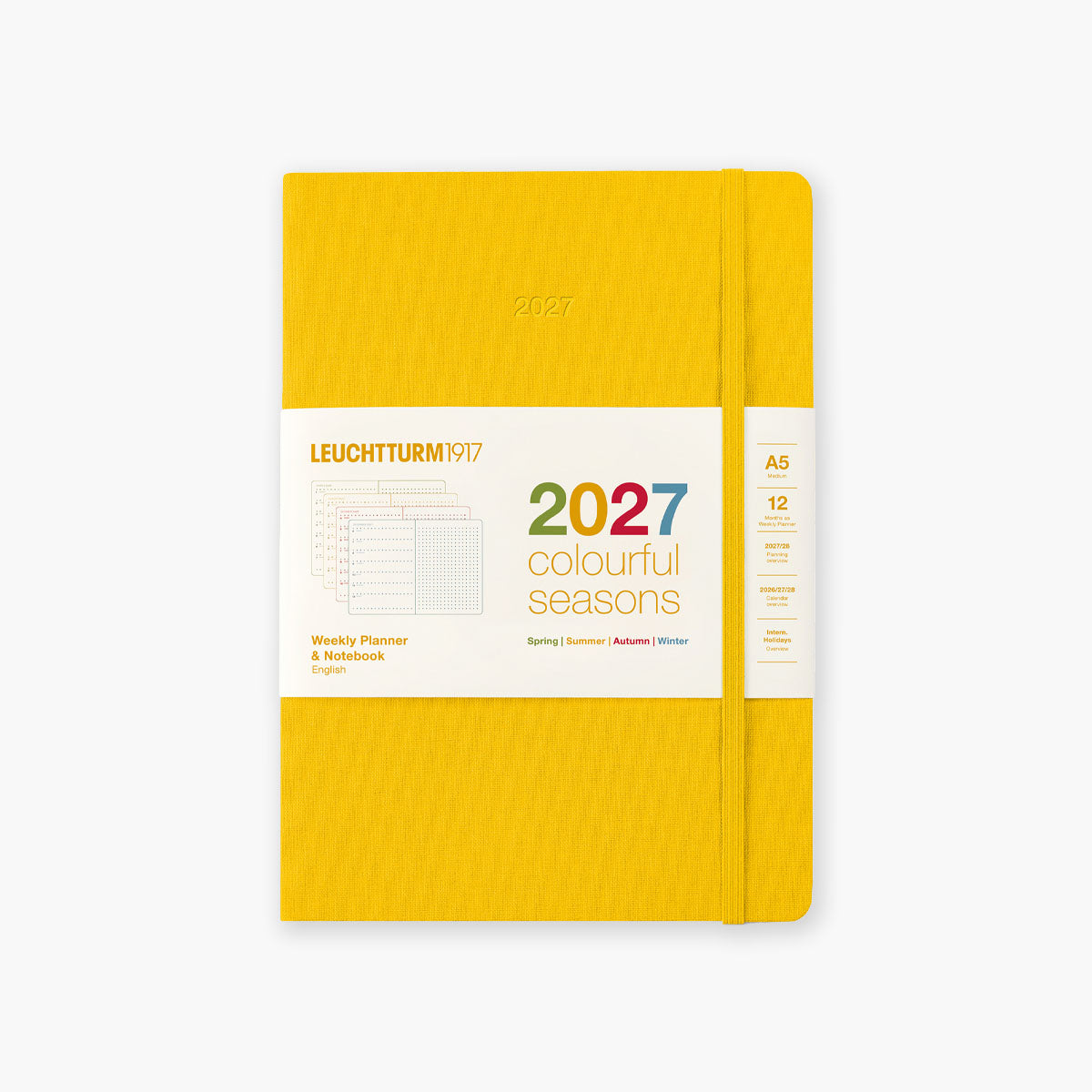 Tygodniowy kalendarz A5 na rok 2027 w kolorze żółtym od marki Leuchtturm1917.