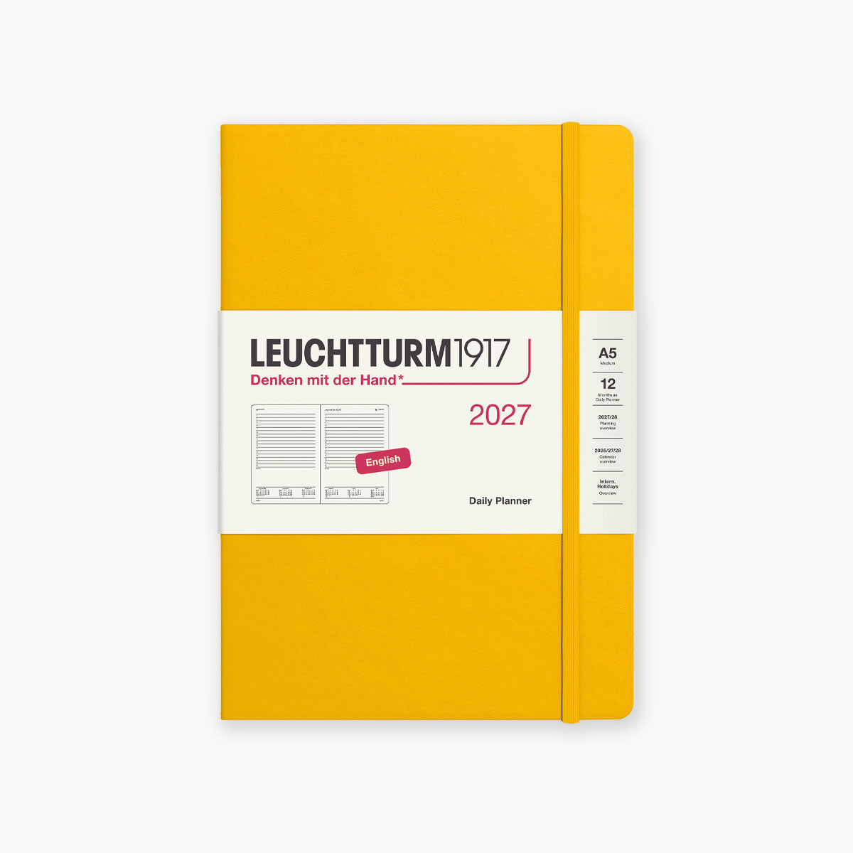 Dzienny kalendarz A5 na rok 2027 w kolorze żółtym od marki Leuchtturm1917.