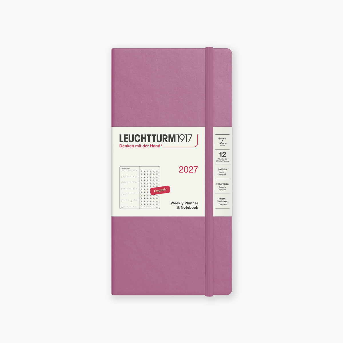 Tygodniowy kalendarz Wallet na rok 2027 w kolorze różowym od marki Leuchtturm1917.