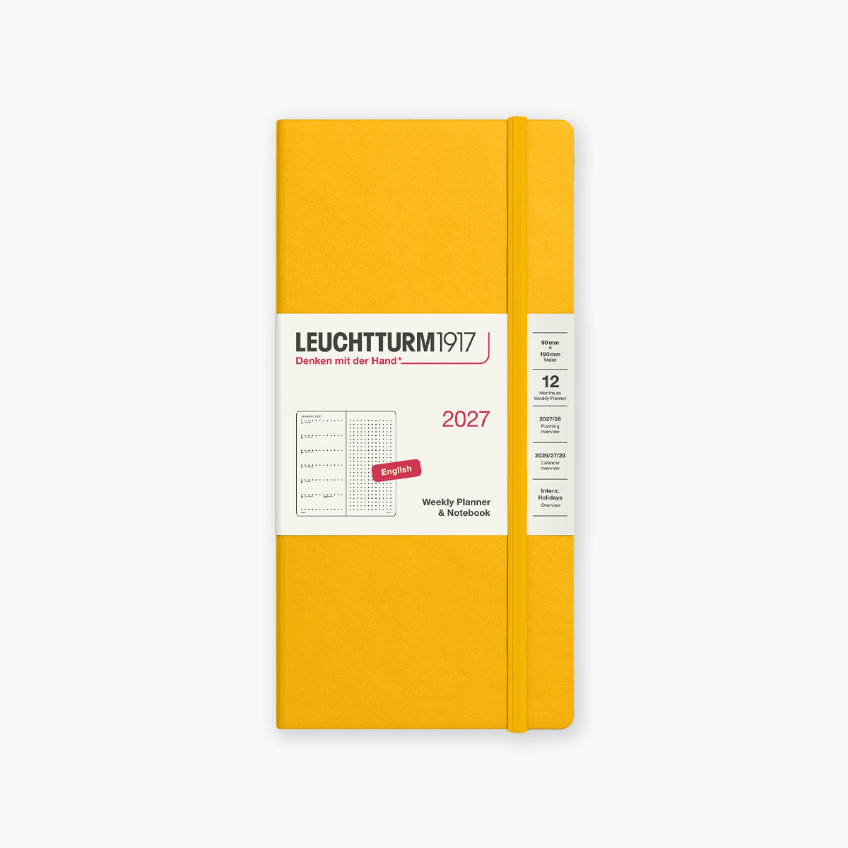 Kalendarz Wallet tygodniowy na rok 2027 w kolorze żółtym od marki Leuchtturm1917.