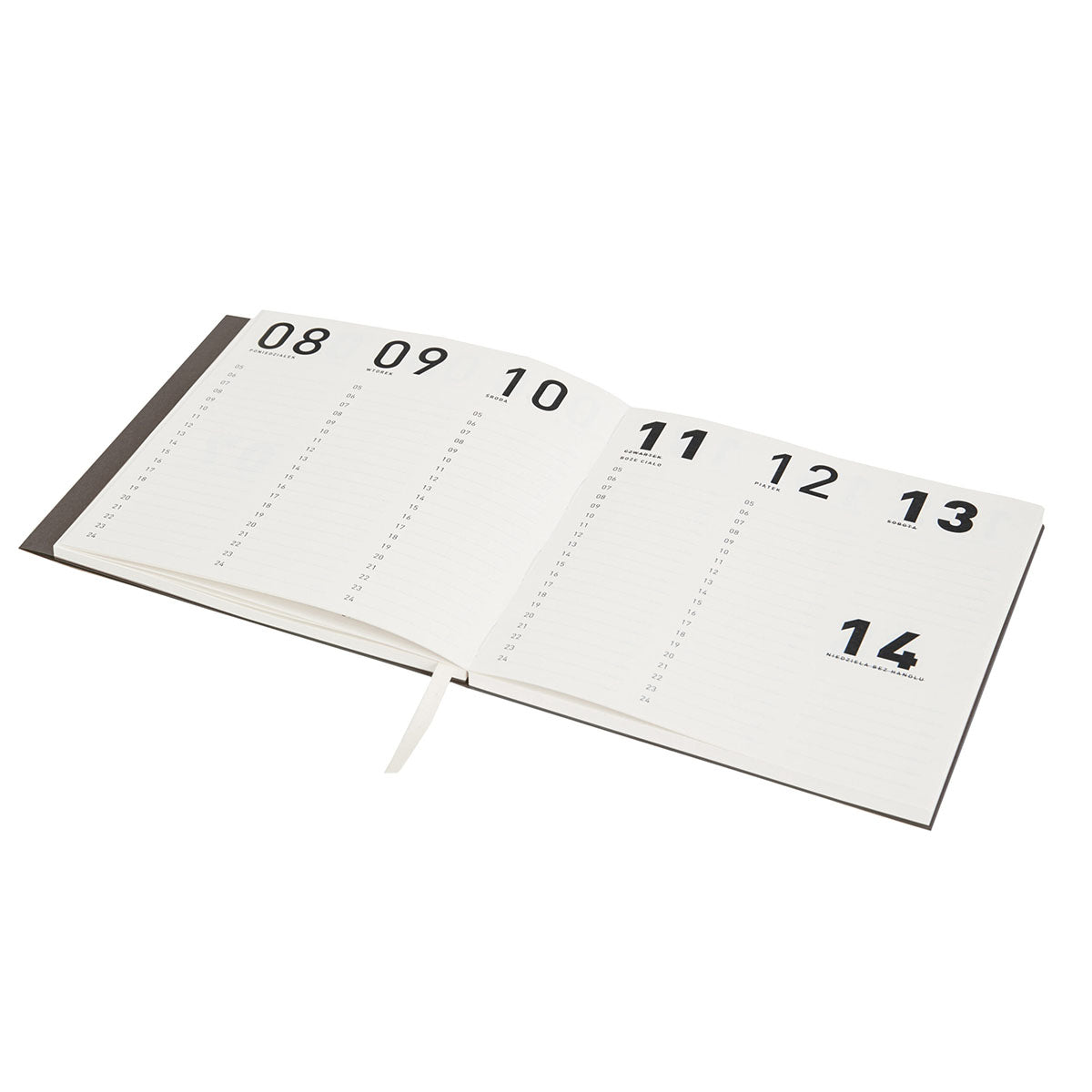 Kalendarz Recycled Calendar 2027 Chocco otwarty na rozkładówce tygodniowej w orientacji pionowej.
