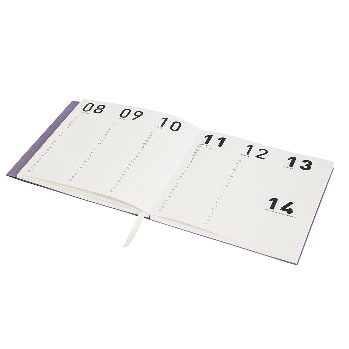 Kalendarz Recycled Calendar 2027 Lilac otwarty na rozkładówce tygodniowej w orientacji pionowej.