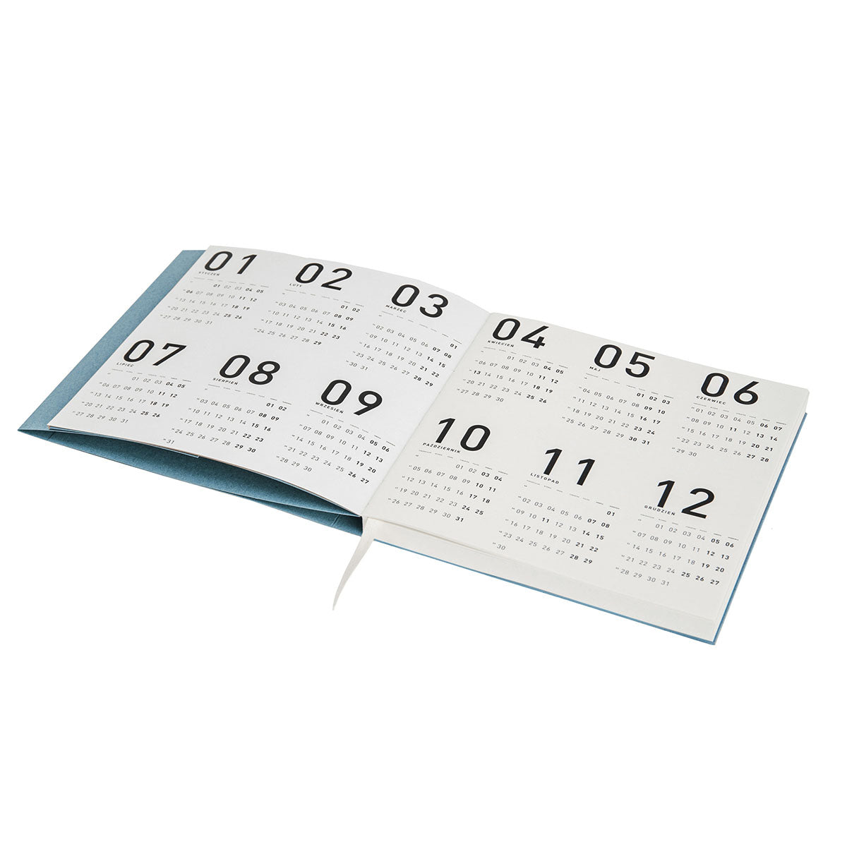 Kalendarz Recycled Calendar 2027 Mist otwarty na rozkładówce rocznej.