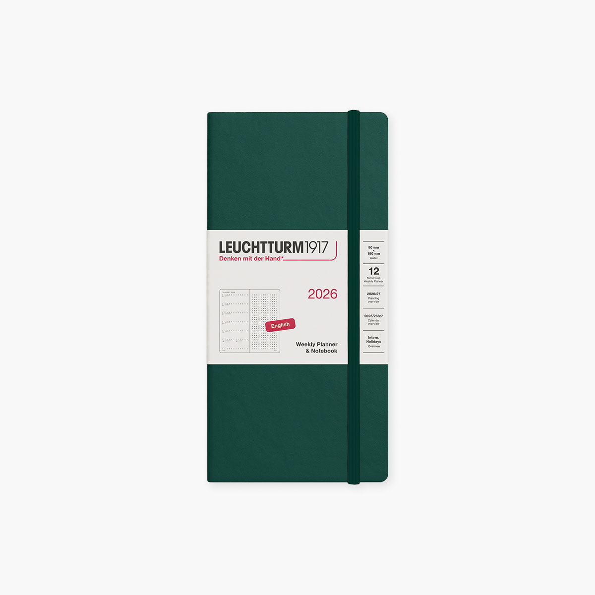 Kalendarz tygodniowy Wallet na rok 2026 Leuchtturm 1917 – ciemnozielony, Leuchtturm 1917, papierniczy design