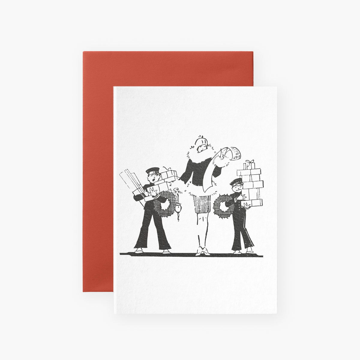 Kartka świąteczna Vintage Winter – prezenty, Suska, papierniczy design