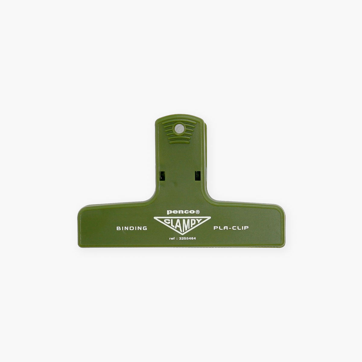 Plastikowy klips do papieru w kolorze zielonym z jasnozielonym napisem z nazwą marki Penco.