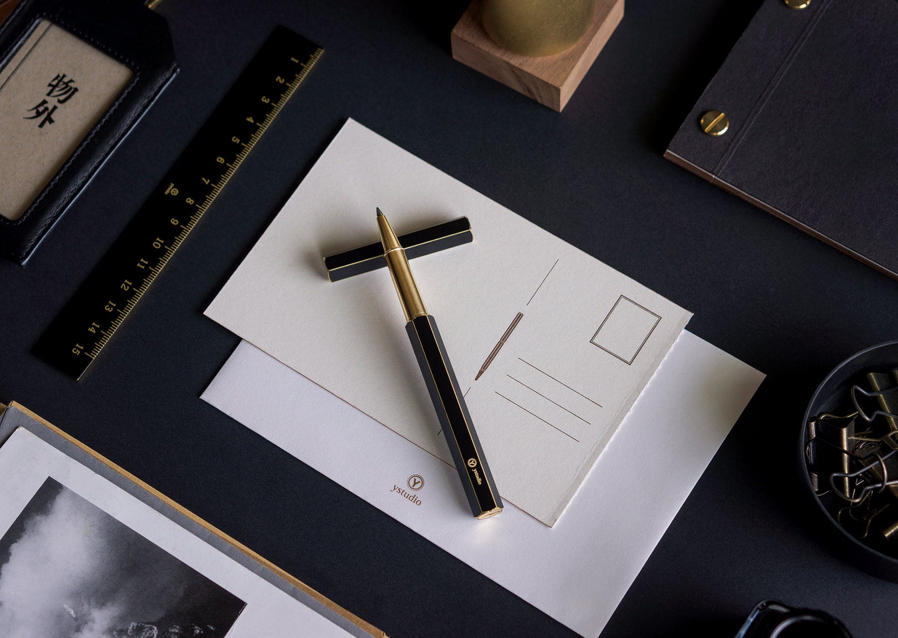 Mosiężne pióro kulkowe, ystudio, design artykuły biurowe, domowe biuro