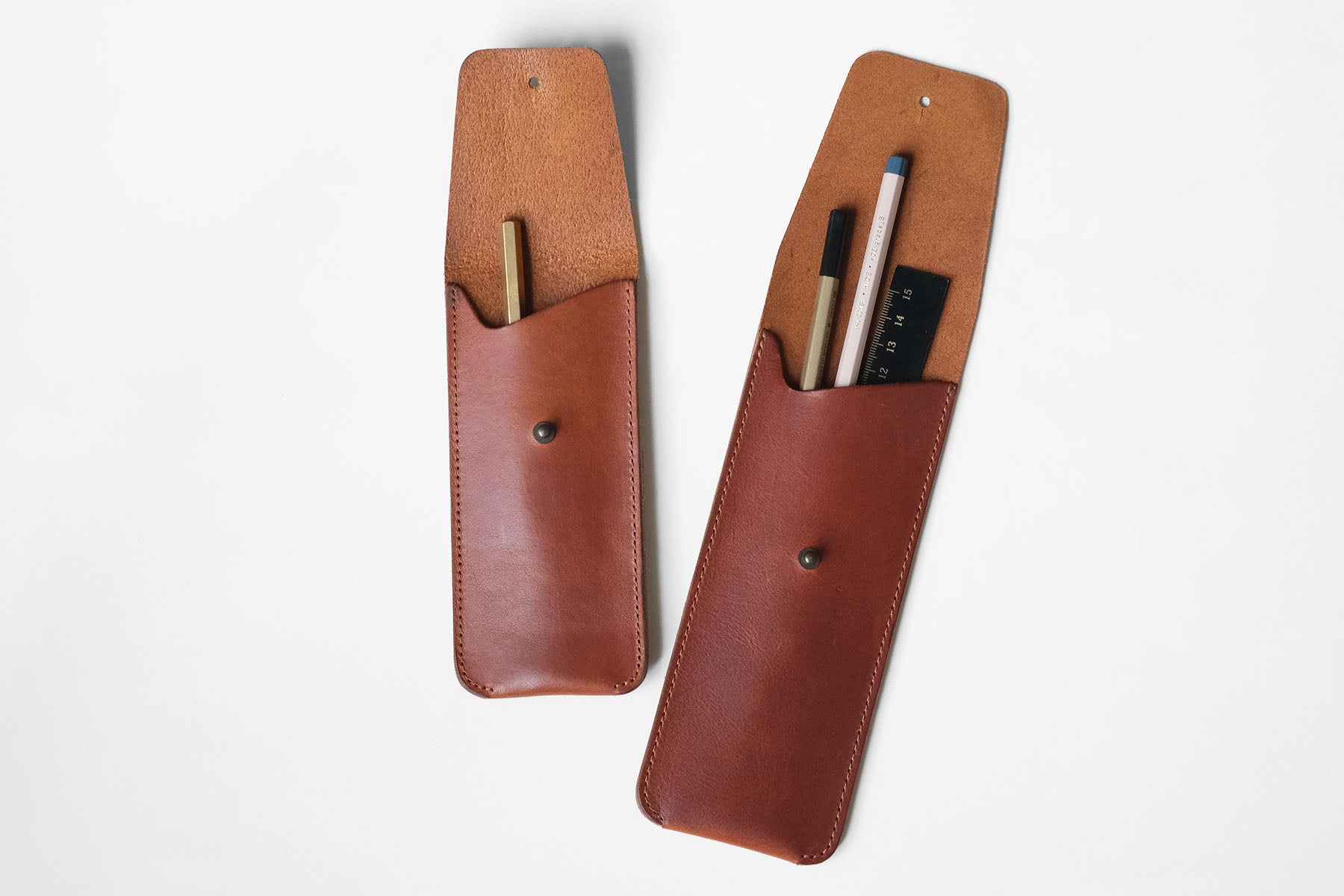 Skórzane etui na przybory do pisania – brązowe, design sklep papierniczy, domowe biuro