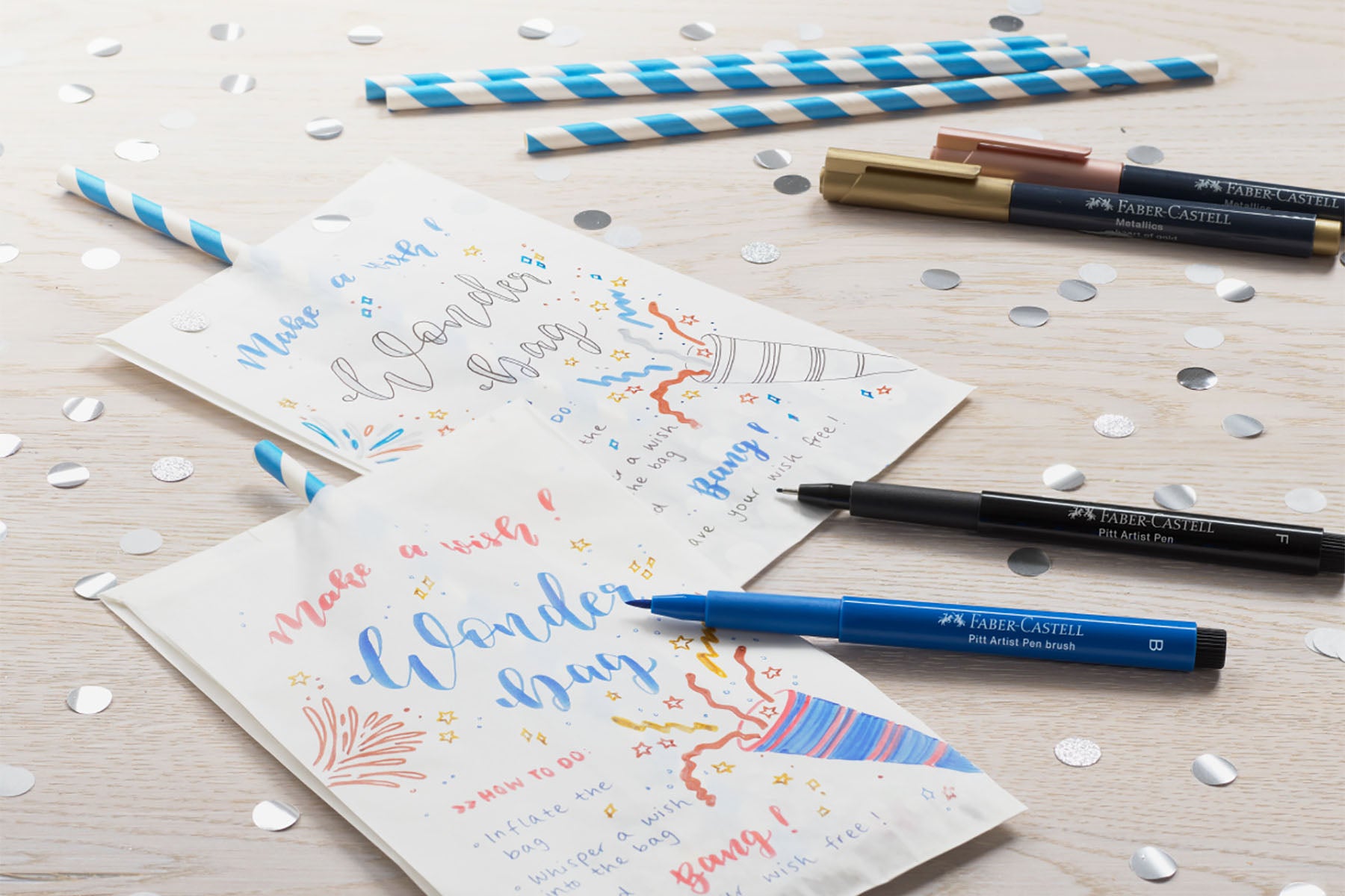 Zestaw pisaków metalicznych do różnych powierzchni marki Faber-Castell, wodoodporne, bulletjournal, domowebiuro