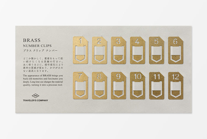 Mosiężne zakładki z numerami, Traveler's Company, design artykuły biurowe, domowe biuro