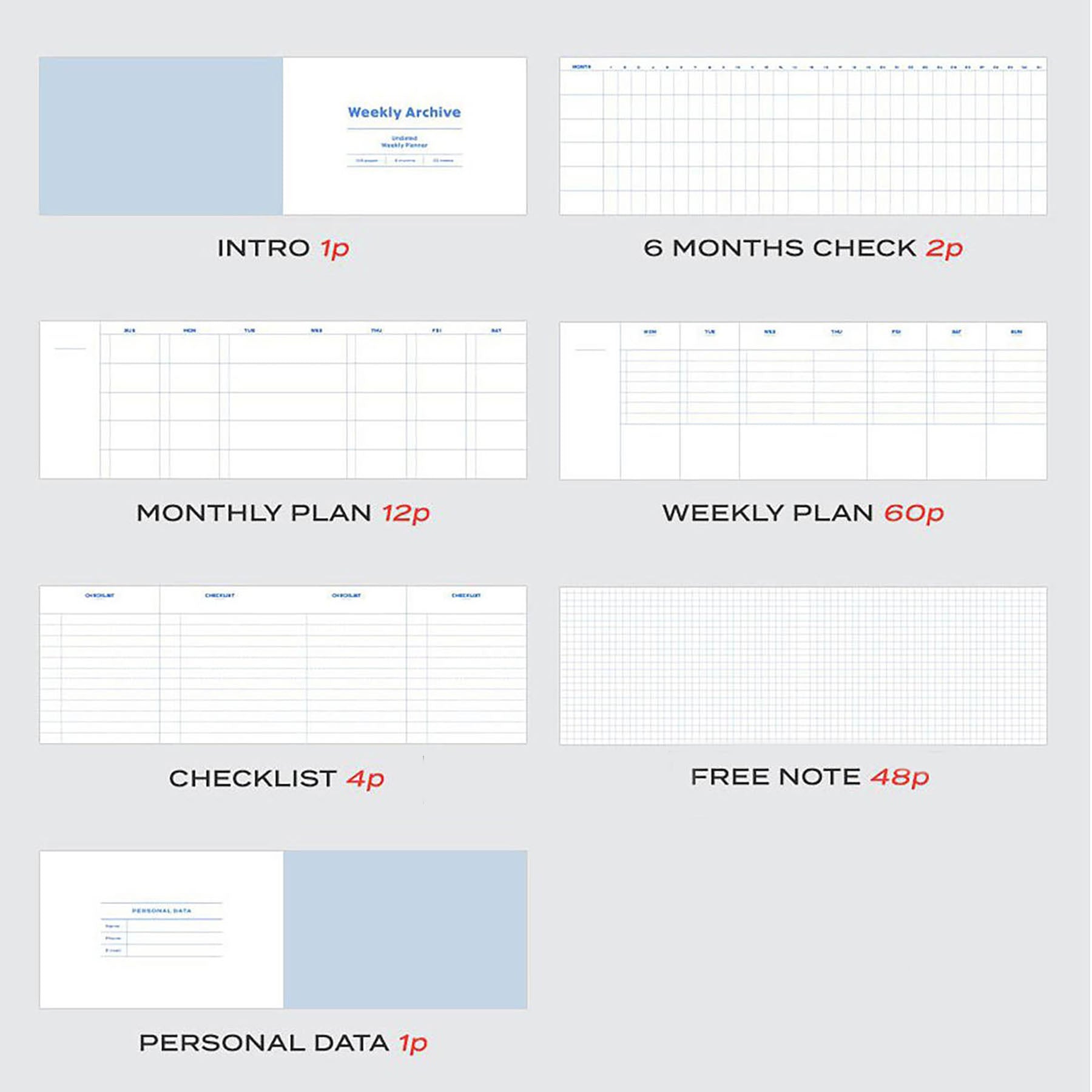 Tygodniowy planner niedatowany na 6 miesięcy, ICONIC, papierniczy design