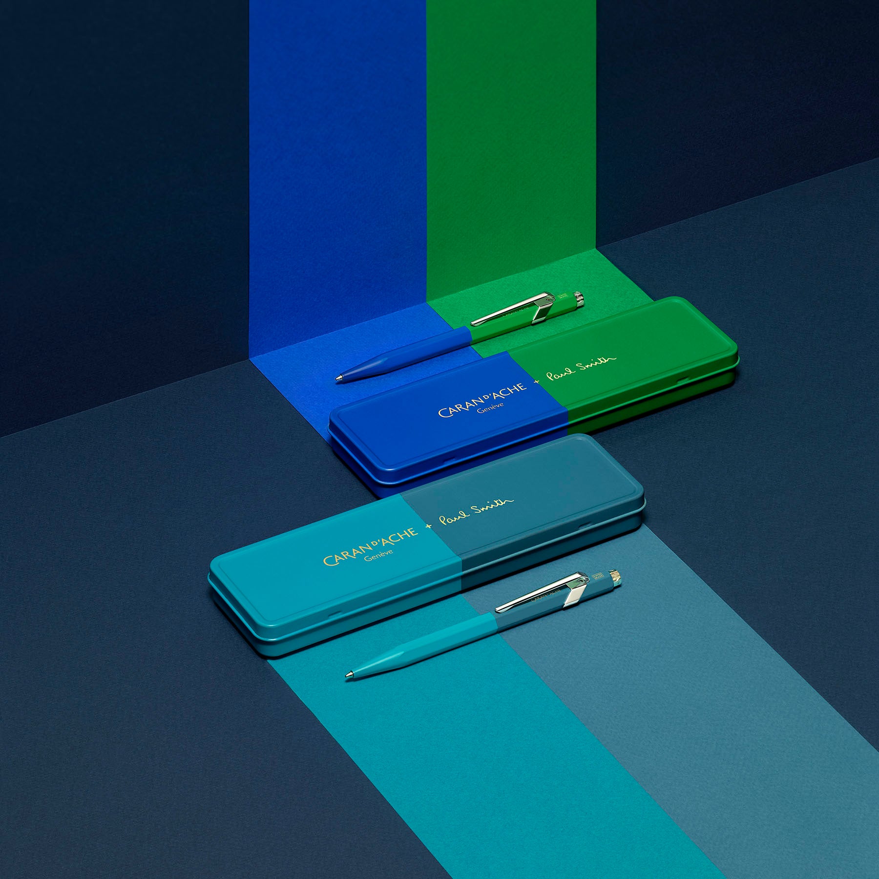 Aluminiowy długopis Caran dAche 849 Paul Smith – Cobalt & Emearld, Caran d'Ache, papierniczy design