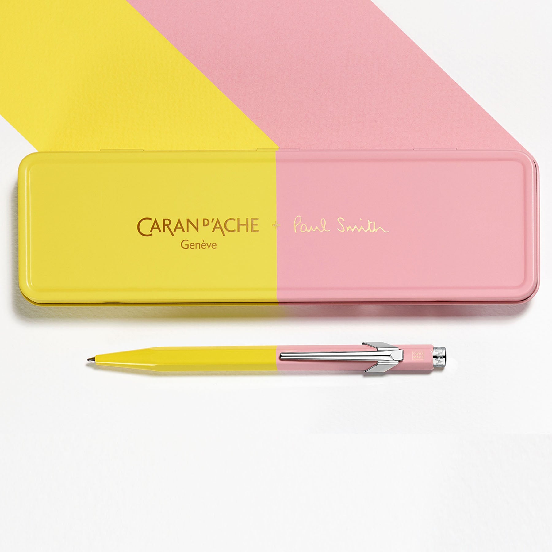 Aluminiowy długopis Caran dAche 849 Paul Smith – Chartreuse & Rose. Caran d'Ache, papierniczy design