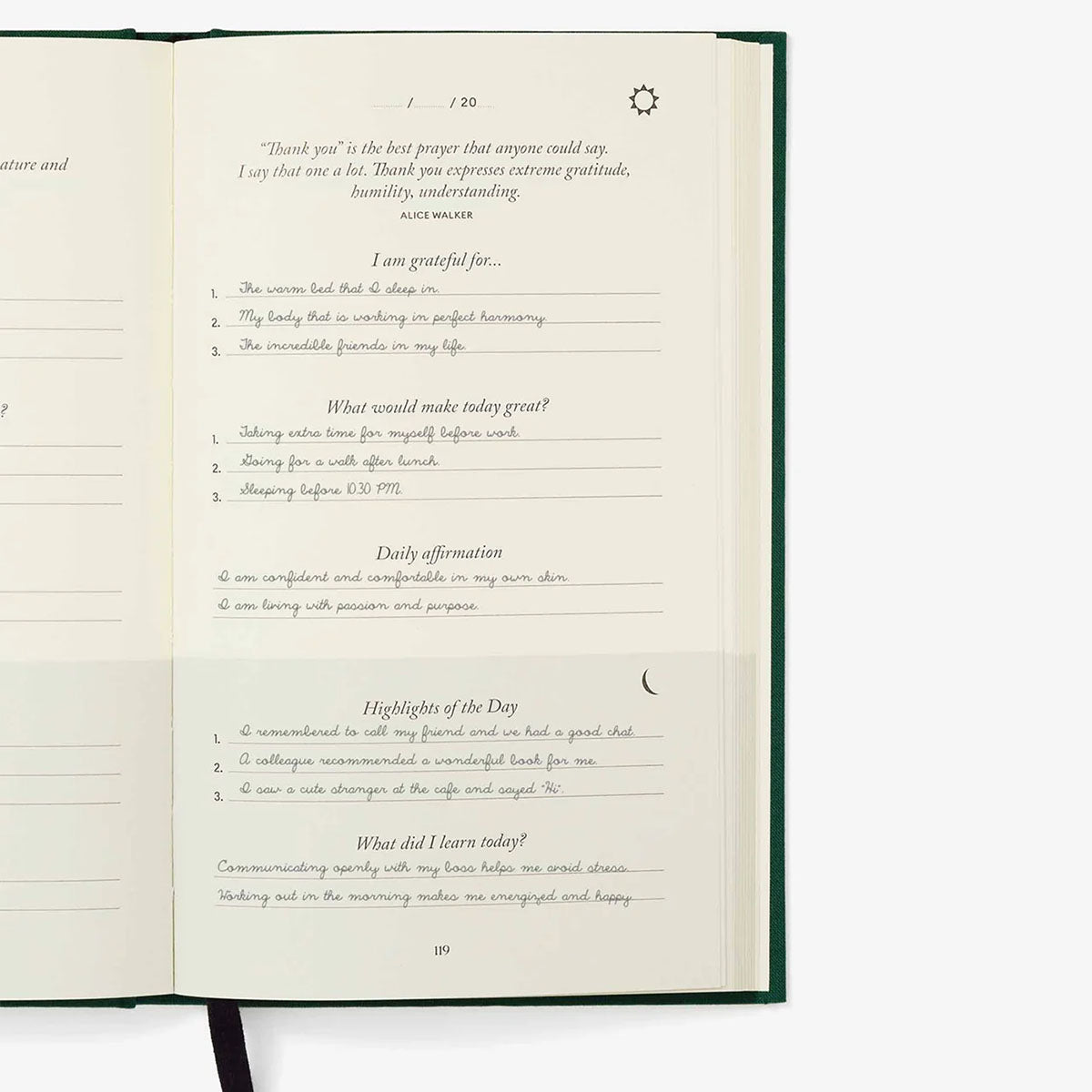 The Five Minute Journal – zielony, Intelligent Change, papierniczy design