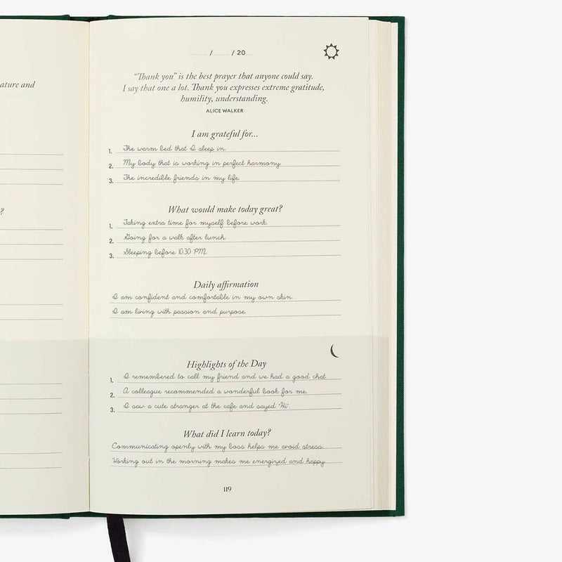 The Five Minute Journal – zielony, Intelligent Change, papierniczy design