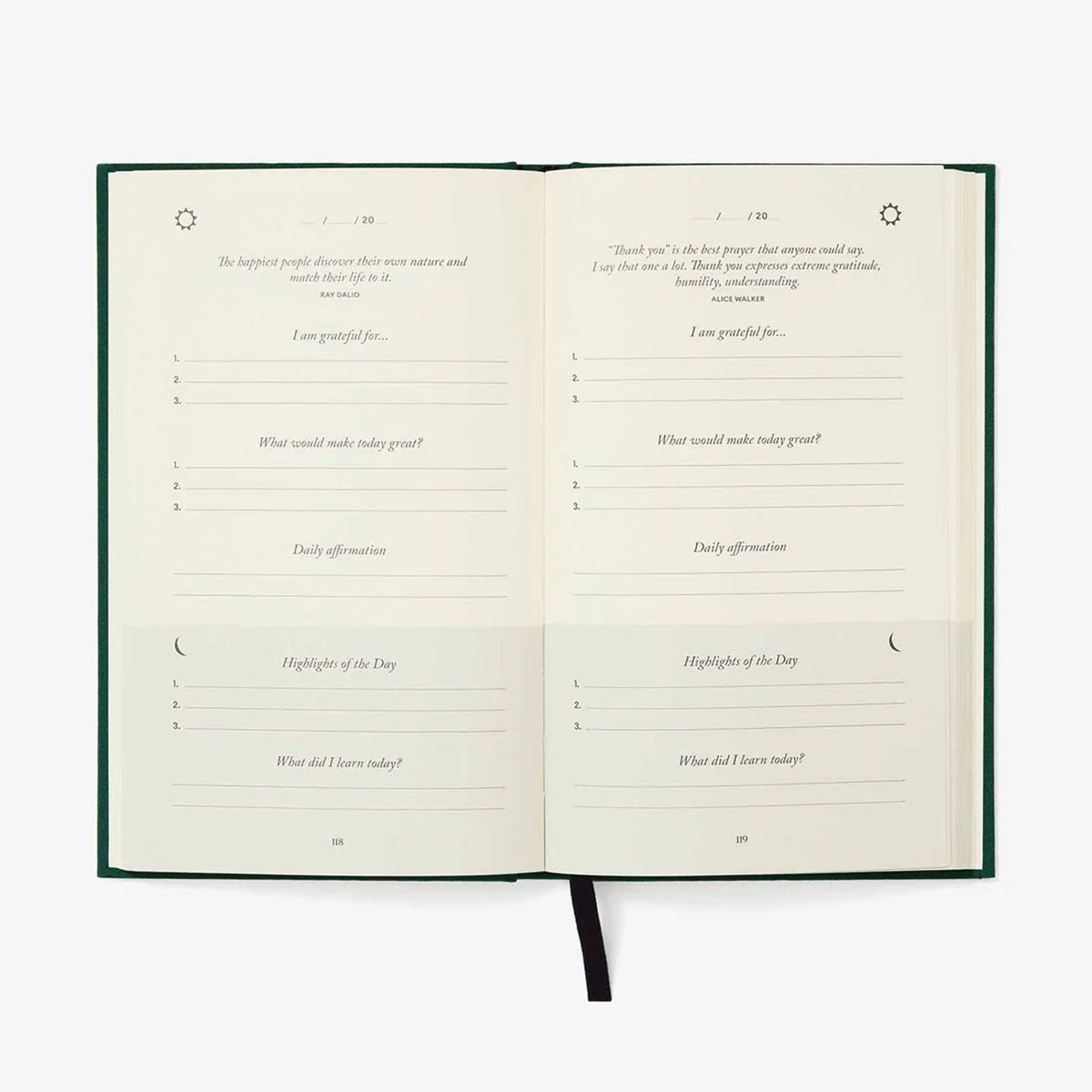 The Five Minute Journal – zielony, Intelligent Change, papierniczy design