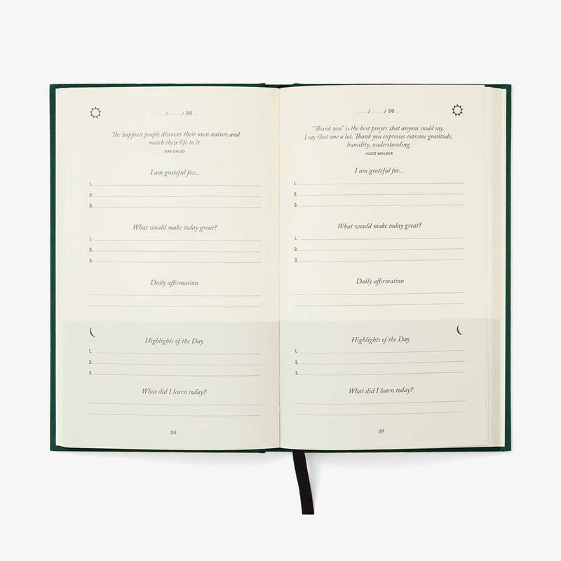 The Five Minute Journal – zielony, Intelligent Change, papierniczy design