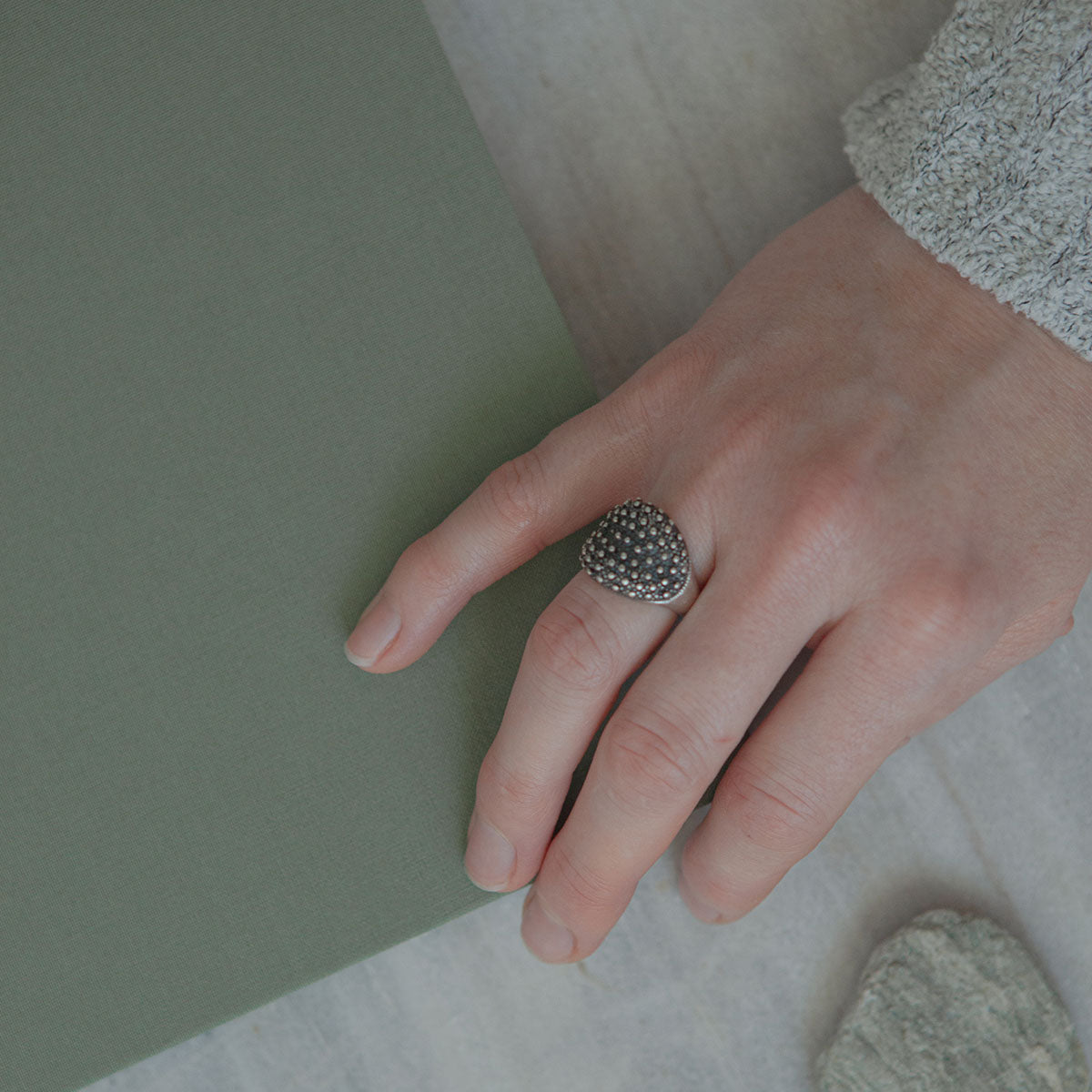 Fragment albumu na zdjęcia w kolorze zielonym.