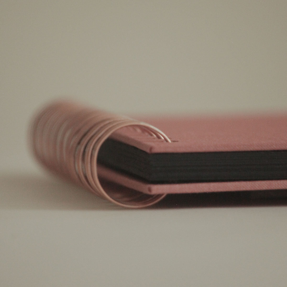 Spirala w kolorze miedzianym i fragment różowego albumu na zdjęcia.