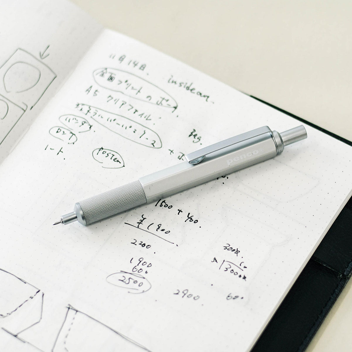 Aluminiowy długopis Drafting Writer – srebrny, Penco, papierniczy design