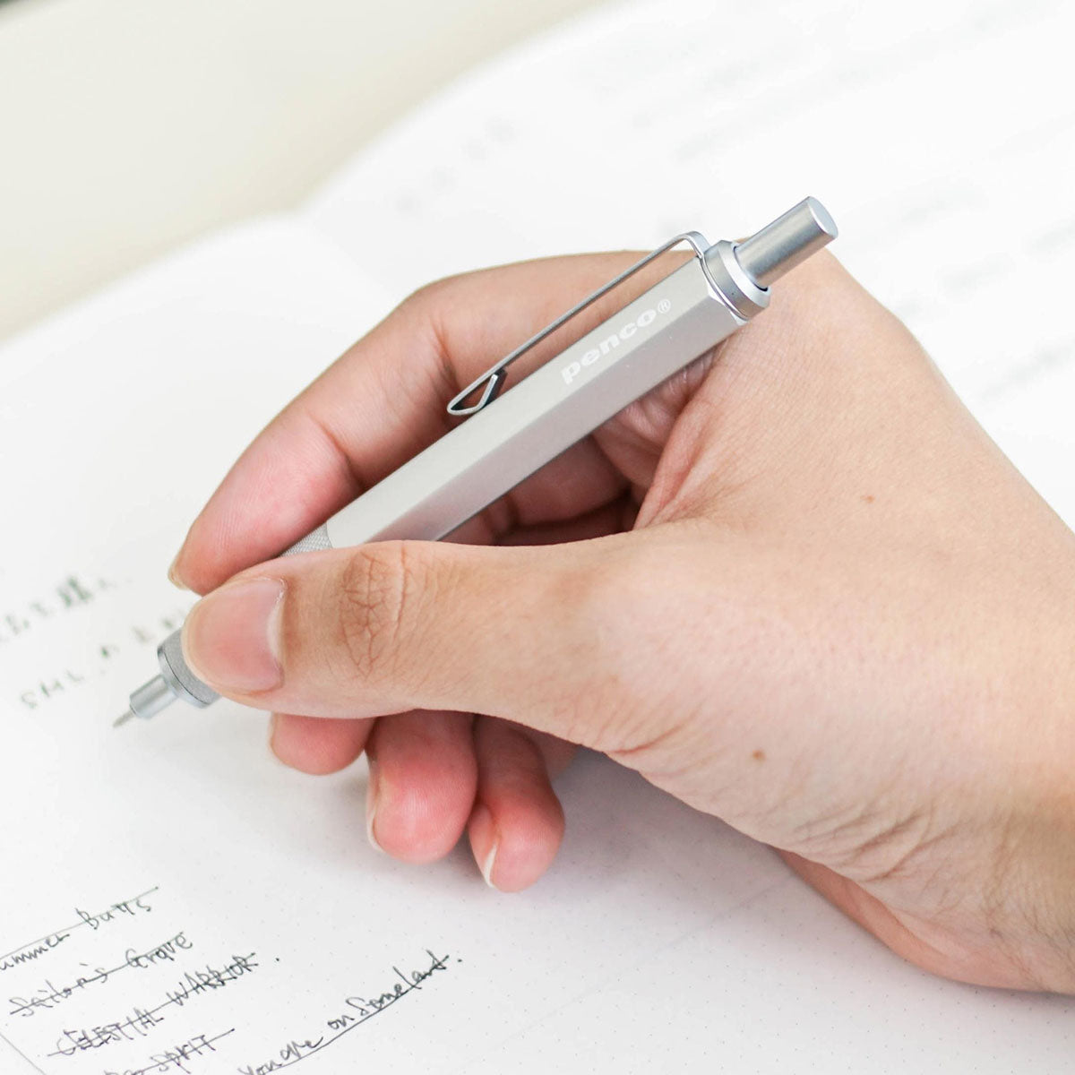 Aluminiowy długopis Drafting Writer – srebrny, Penco, papierniczy design