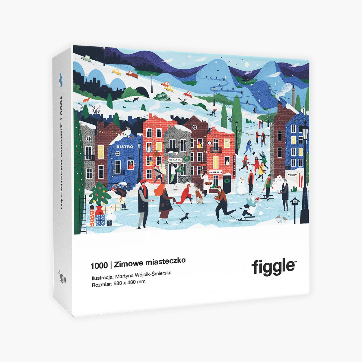 Puzzle 1000 – Zimowe Miasteczko, Figgle, papierniczy design