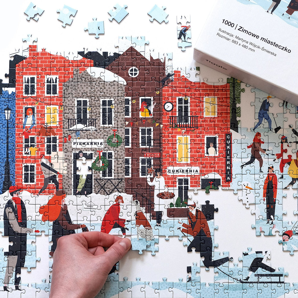 Puzzle 1000 – Zimowe Miasteczko, Figgle, papierniczy design