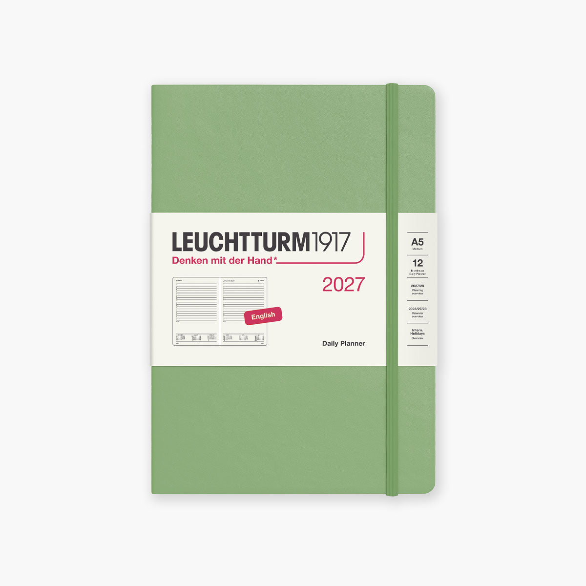 Dzienny kalendarz A5 na rok 2027 w kolorze szałwiowym od marki Leuchtturm1917.