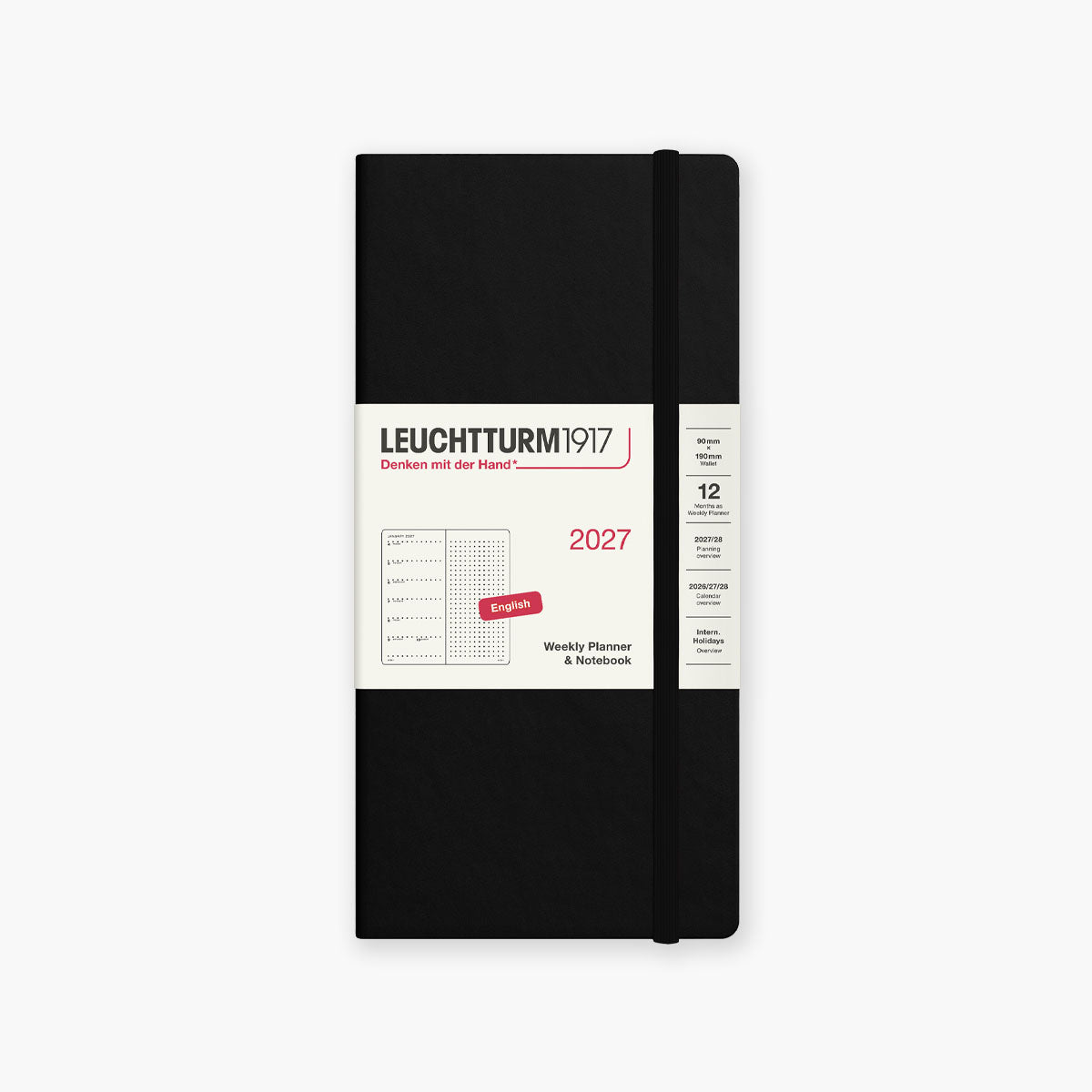 Tygodniowy kalendarz Wallet na rok 2027 w kolorze czarnym od marki Leuchtturm1917.