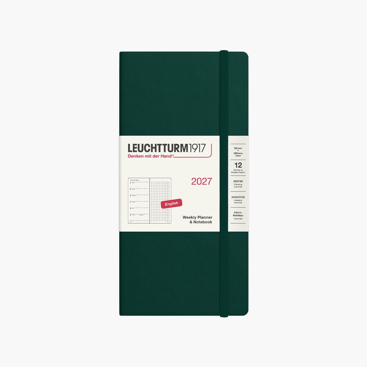 Tygodniowy kalendarz Wallet na rok 2027 w kolorze zielonym od marki Leuchtturm1917.