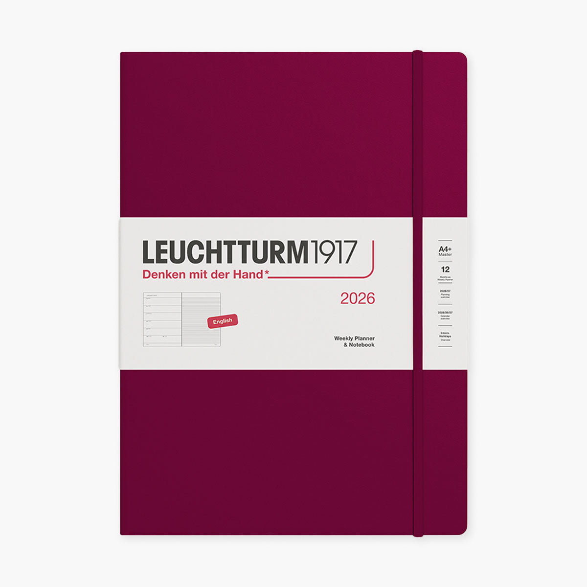 Kalendarz dzienny A4na rok 2026 Leuchtturm 1917 – bordowy, Leuchtturm1917, papierniczy design