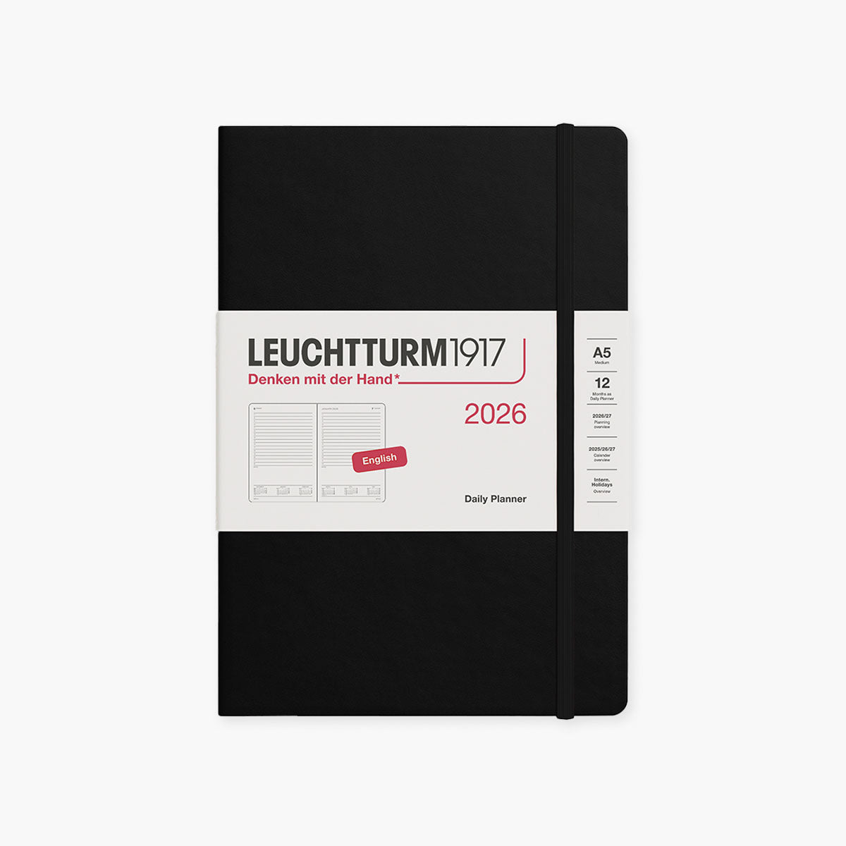 Kalendarz dzienny A5 na rok 2026 Leuchtturm 1917 – czarny, Leuchtturm 1917, papierniczy design