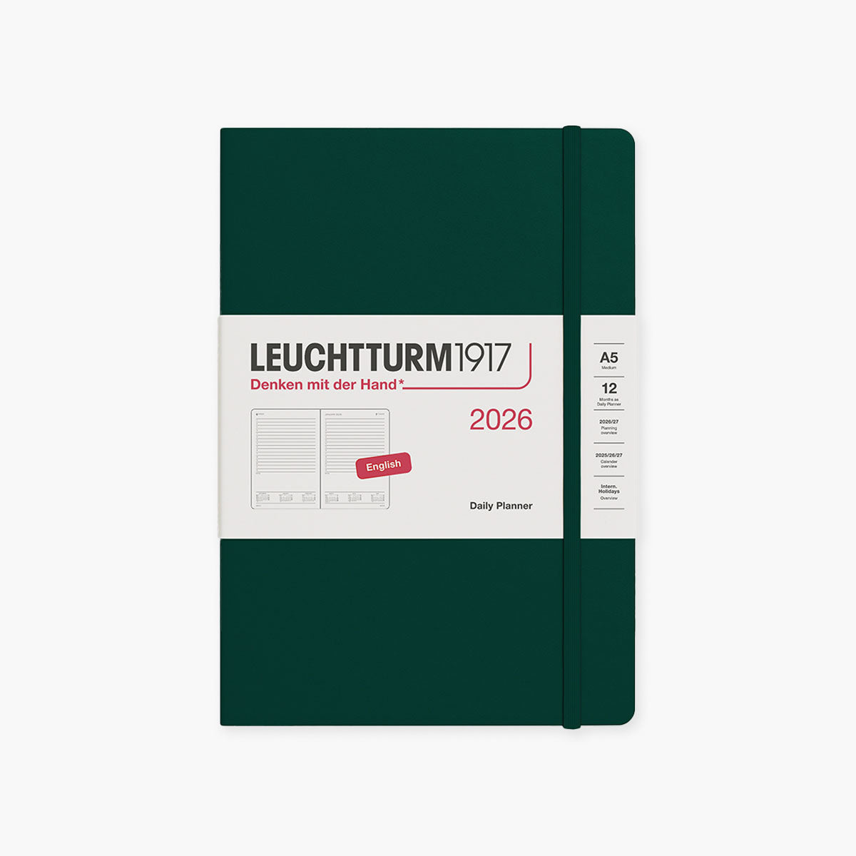 Kalendarz dzienny A5 na rok 2026 Leuchtturm 1917 – ciemnozielony, Leuchtturm 1917, papierniczy design