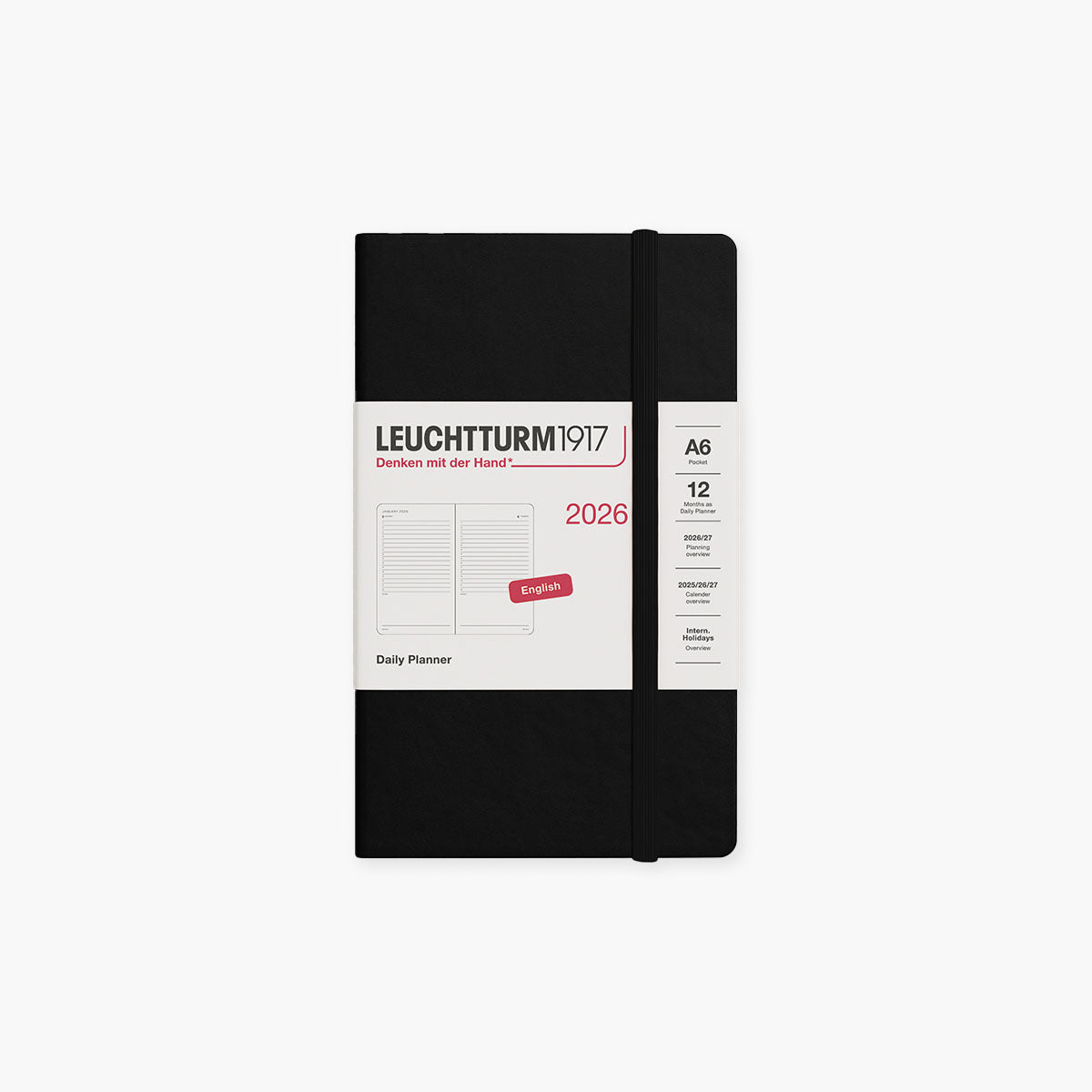 Kalendarz dzienny A6 na rok 2026 Leuchtturm 1917 – czarny, Leuchtturm 1917, papierniczy design
