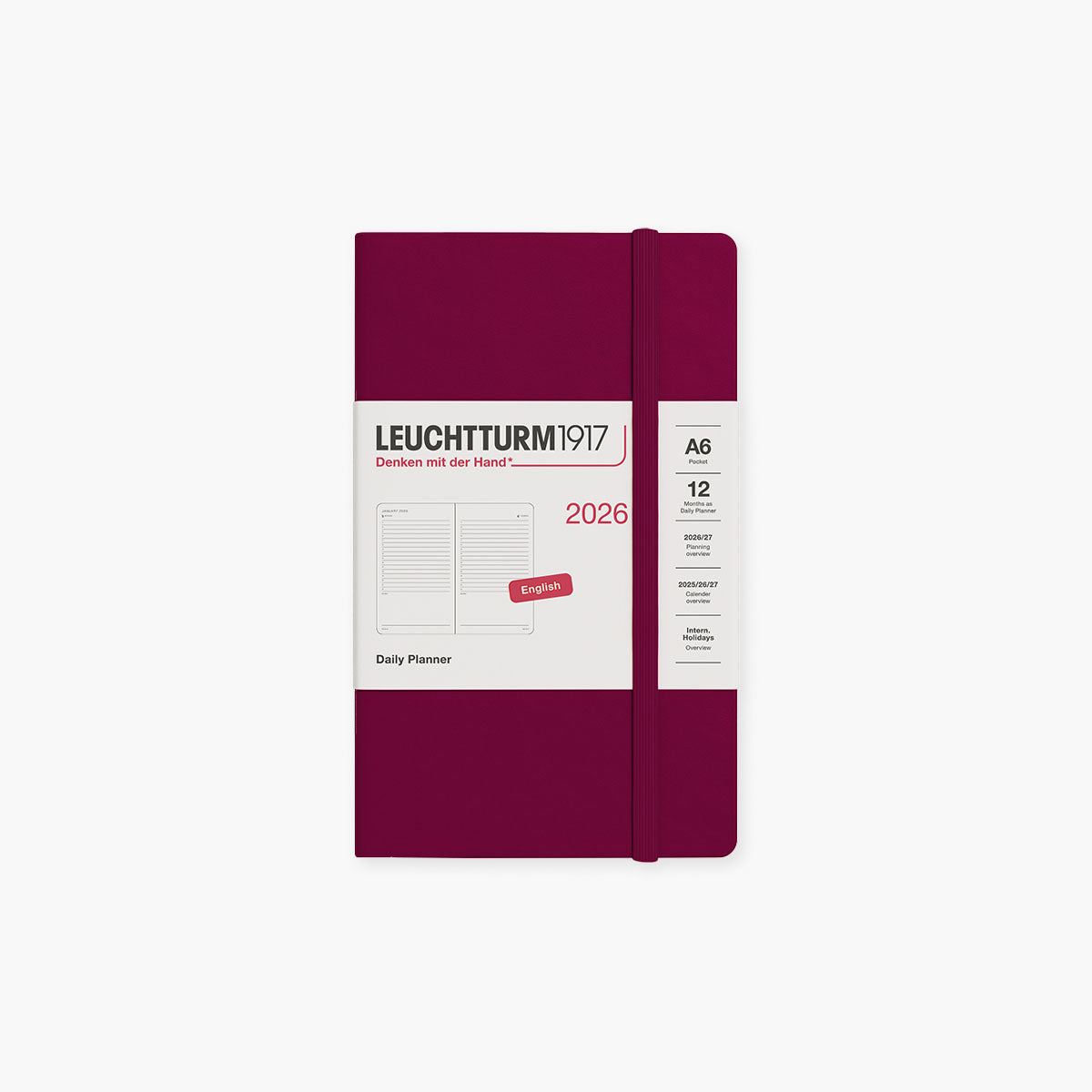 Kalendarz dzienny A6 na rok 2026 Leuchtturm 1917 – bordowy, Leuchtturm 1917, papierniczy design