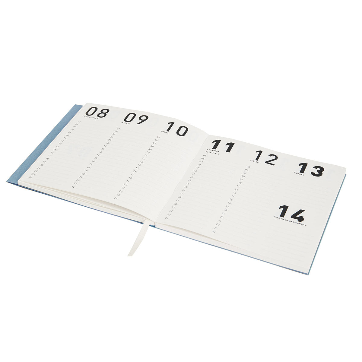 Kalendarz Recycled Calendar 2027 Mist otwarty na rozkładówce tygodniowej w orientacji pionowej.