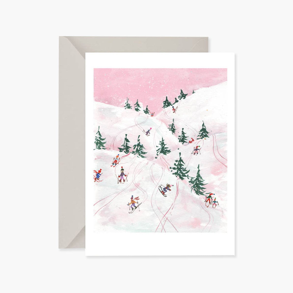 Kartka świąteczna – narciarze, Muska, papierniczy design