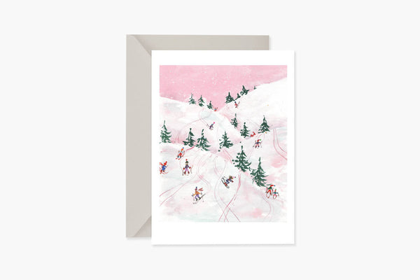Kartka świąteczna – narciarze, Muska, papierniczy design