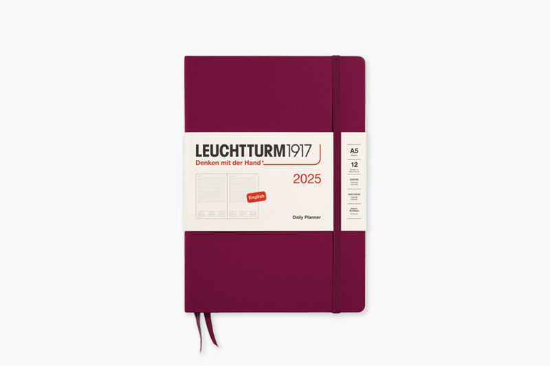 Kalendarz dzienny A5 na rok 2025 Leuchtturm 1917 – bordowy, Leuchtturm1917, papierniczy design