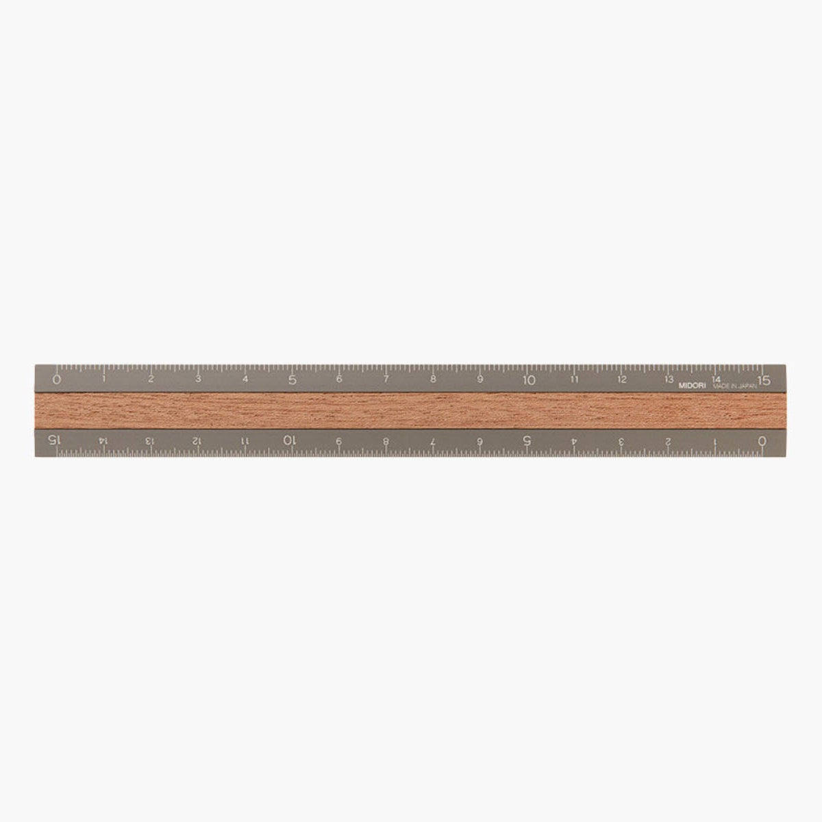 Aluminiowa linijka Midori – szara z drewnianą wstawką, Midori, papierniczy design