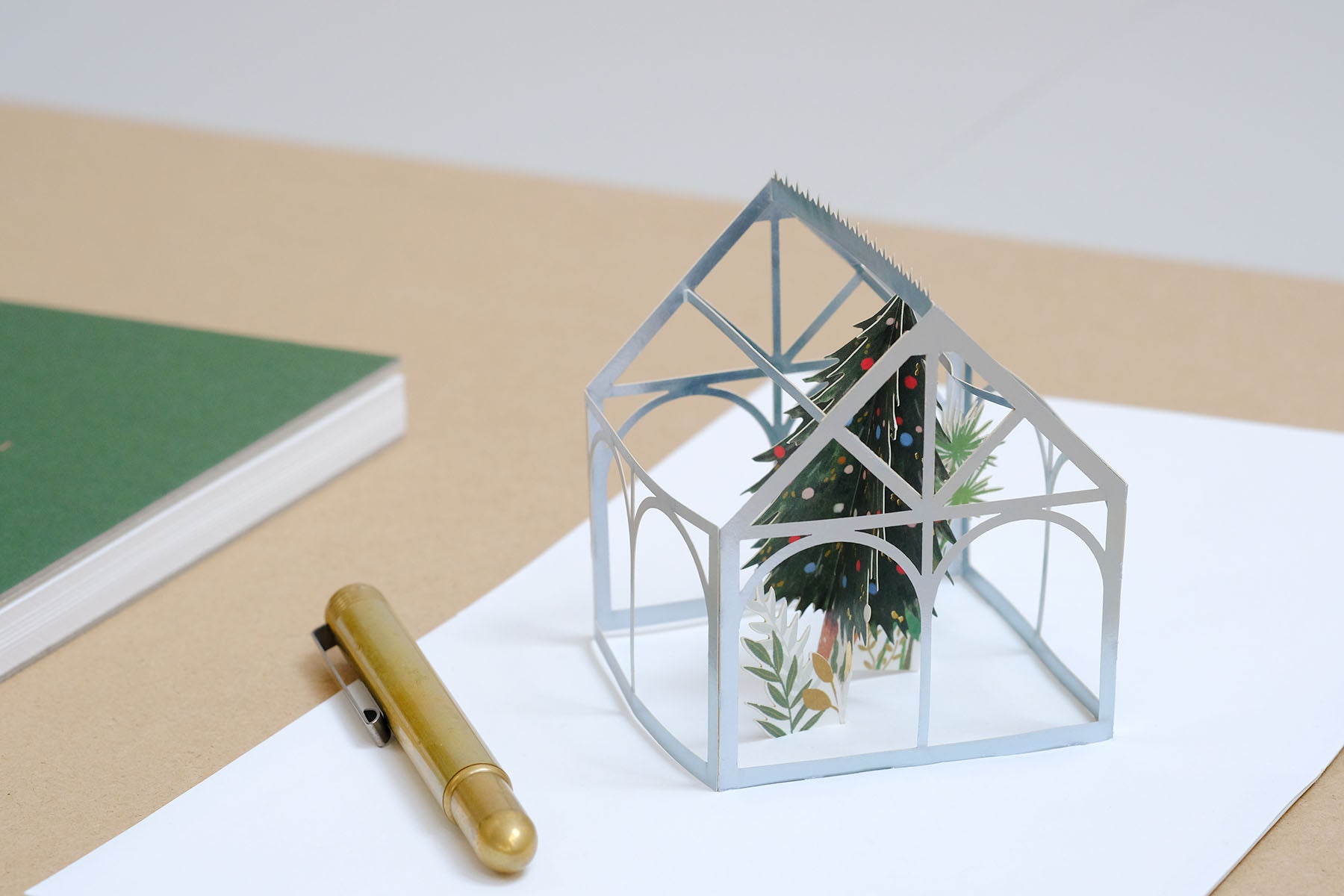 Świąteczna kartka pop-up – szklarnia, UWP Luxe, papierniczy design