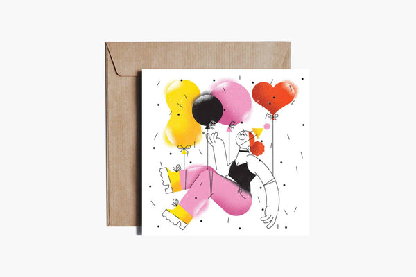 Kartka urodzinowa – balony, Pieskot, design sklep papierniczy, domowe biuro