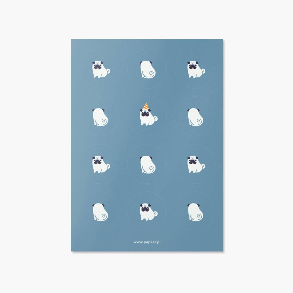 Papierowe naklejki – mops, Papear, design artykuły biurowe, domowe biuro