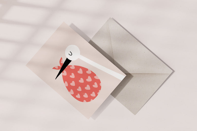 kartka okolicznościowa - bocian, Eokke, kartka ozdobna, sklep papierniczy, dizajnerskie artykuły biurowe