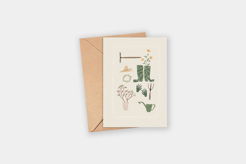 Kartka – ogrodnik, Zarysowane Studio, kartka okolicznościowa, domowe biuro, papierniczy design